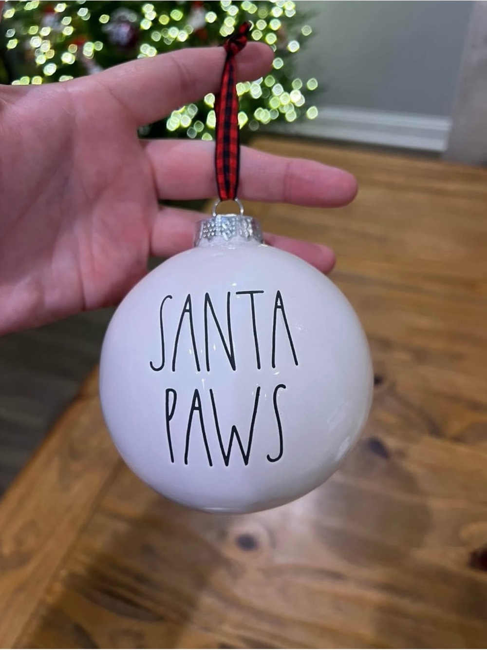 Rae Dunn Santa Paws White Pet Ornament